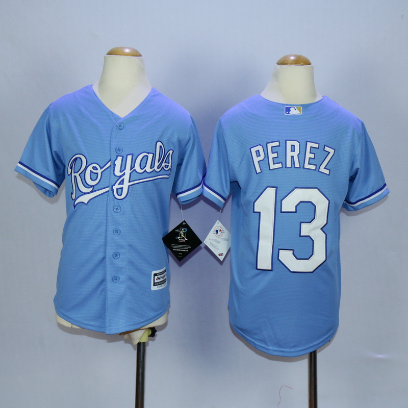 Youth Kansas City Royals 13 Perez Light Blue MLB Jerseys